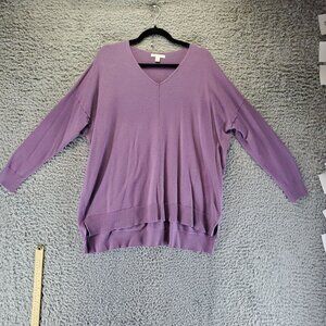 Cato Sweater Womens XL Purple V-Neck Knit Ribbed Hem Long Sleeves